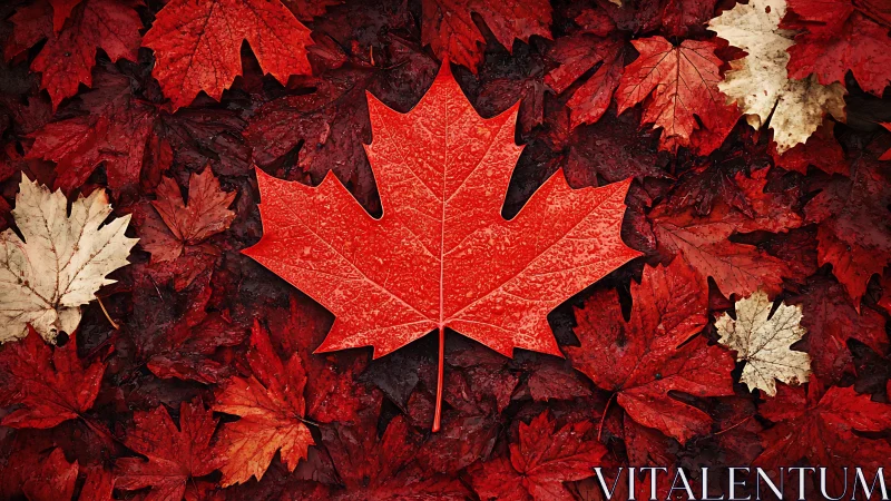 Scarlet maple ringleader ruling a carpet of autumn rebels.