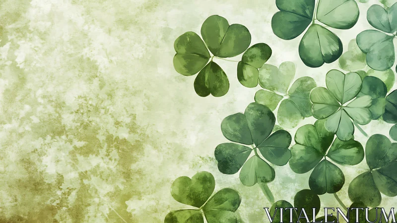 Green shamrock leaves overlap on textured pale background
