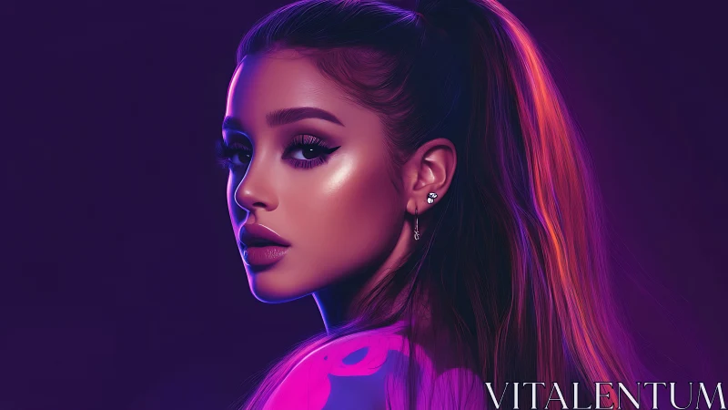 Digital portrait shows woman in profile under neon lighting