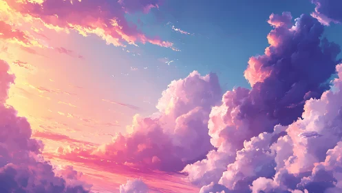 Iridescent cumulonimbus cloudscape at sunset with pastel sky