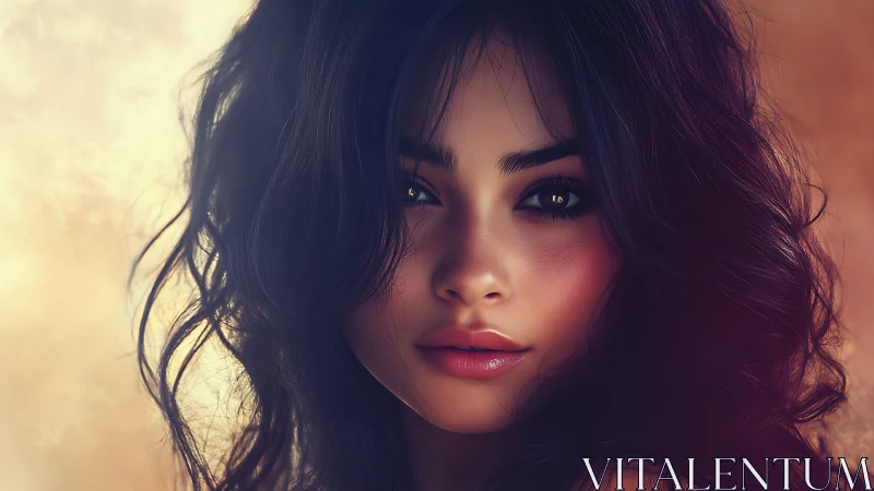 Digital painting portrait with soft-focus bokeh backdrop.