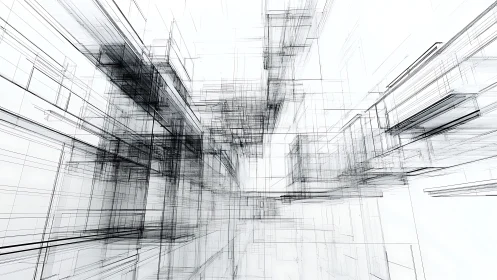 Wireframe architectural rendering of layered urban building structure.