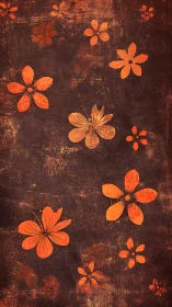 Orange Flowers on Weathered Brown Textured Background