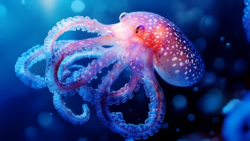 Glowing starlit octopus drifting through sapphire tides.