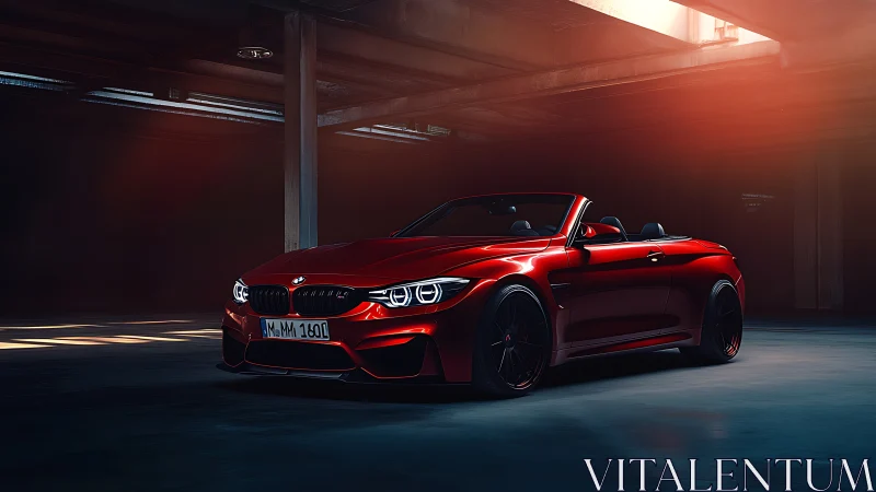 Sleek red convertible resting in a pool of soft sunset light.