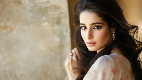 Woman with long dark hair looks directly at the camera