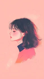 Soft pink daydream portrait of a girl in quiet profile.