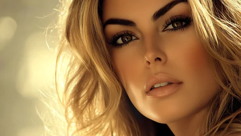 Close-up digital portrait shows blonde woman in warm light