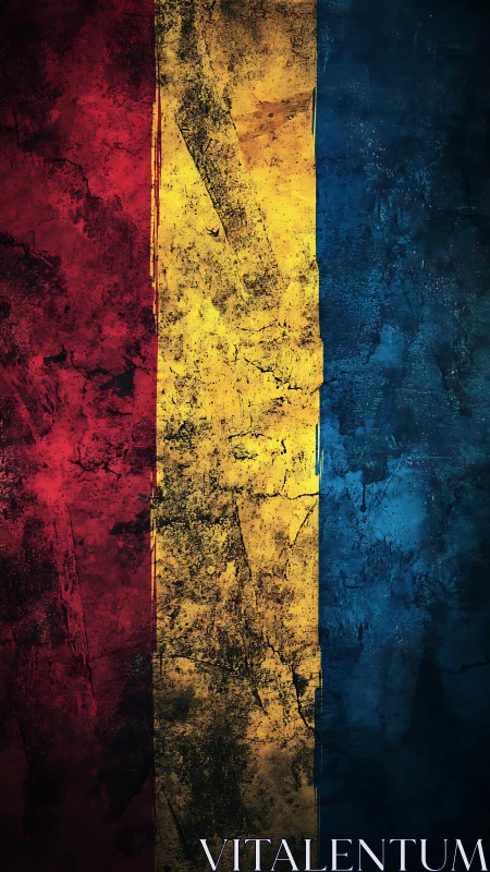 Grunge textured tricolor flag with vertical stripes.