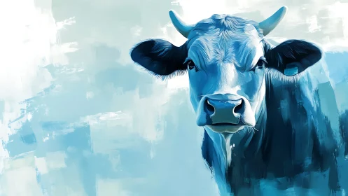Blue-toned cow portrait emerges from abstract painted haze