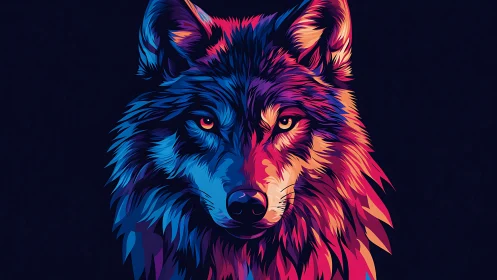 Chromatic wolf portrait rendered in high-contrast vector gradients