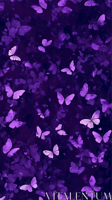 Purple butterflies on dark watercolor textured background.