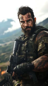 Battle-hardened special operative in tactical combat gear.
