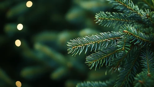 Evergreen needles whisper in soft festive twilight calm.