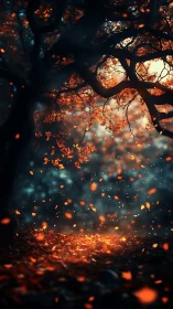 Luminescent Autumn Forest: Bokeh Light through Golden Canopy.