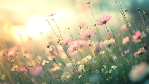 Blooming Meadow Landscape: Soft Focus Botanical Study.