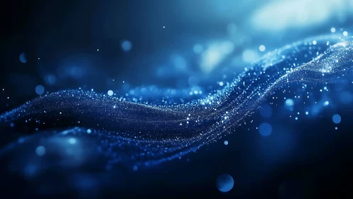 Digital blue particle wave forms a continuous flowing band