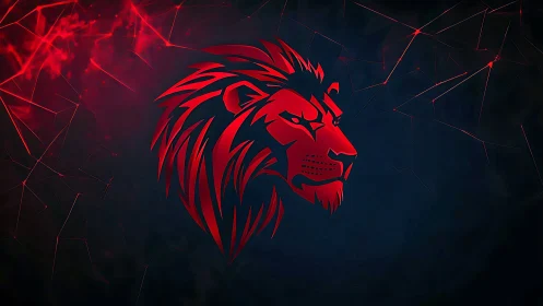 Crimson cyber-lion emblem blazing in electric night shadows.