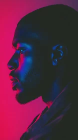 Neon-lit profile carves a futuristic silhouette in magenta dusk.