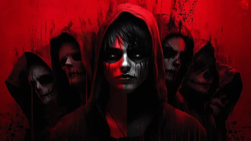 Crimson hoods gather as one haunted gaze commands the dark