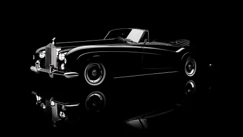 Classic black luxury convertible glows against deep shadow