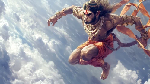 Mighty skyward hero leaping through glowing clouds with heart.