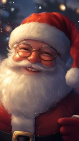 Twinkling-eyed winter gift bearer in golden spectacles.