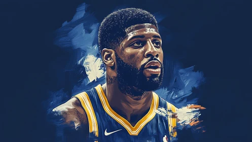 Digital portrait of basketball player on dark abstract ground.