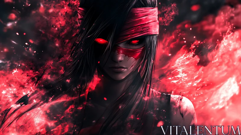 Anime warrior portrait with red spectral energy effects.