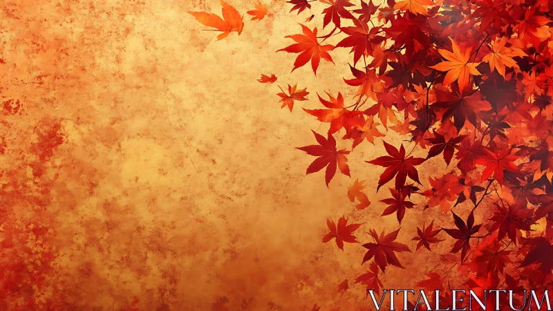 Autumn maple leaves over textured warm orange background.