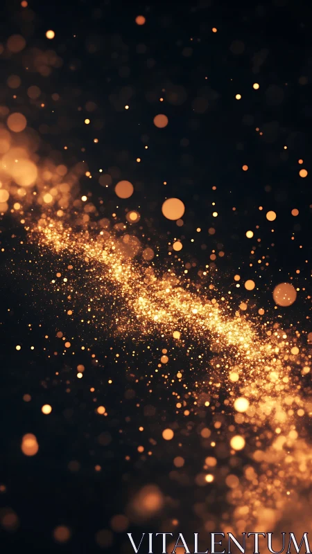 Golden bokeh particle stream forms luminous abstract ribbon