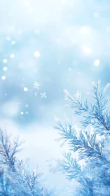 Frosted winter branches glow softly in pale blue light.