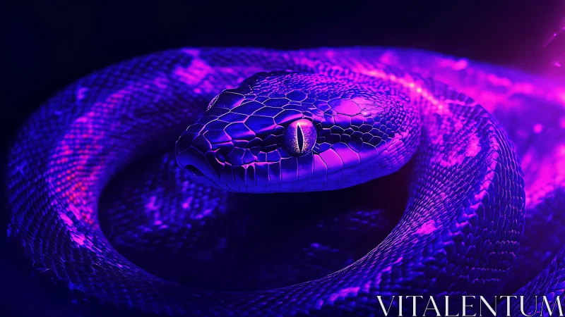 Neon purple snake coiled in glowing ultraviolet light.