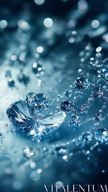 Crystal droplet butterfly twirls through shimmering blue starlight.