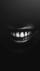 High-contrast monochrome close-up of smiling mouth and teeth