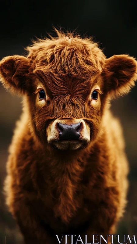 Highland calf portrait with rich golden brown fur.