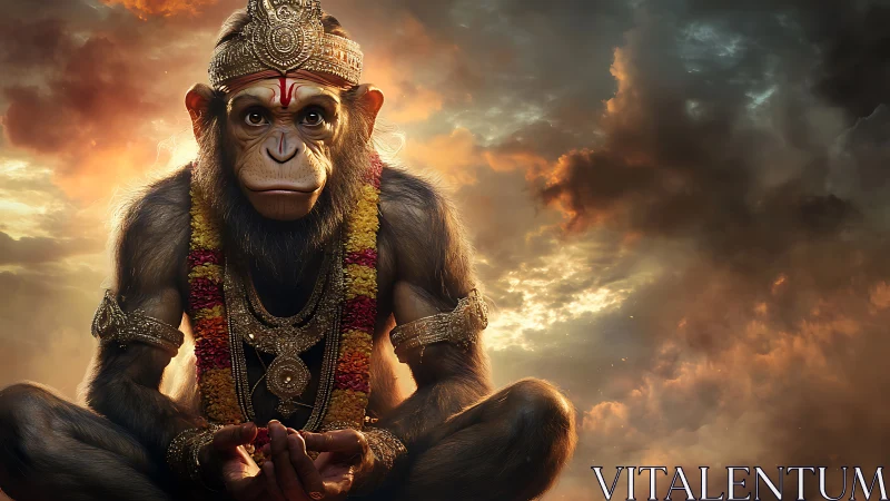 Monk-like monkey deity in jeweled dawn-cloud quiet.