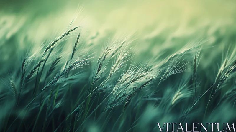 Soft focus green wheat field under diffused sunrise light.