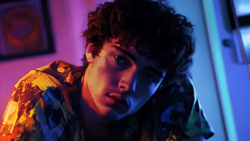 Neon side-lit portrait isolates introspective expression in frame