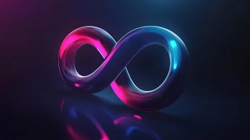 Futuristic neon infinity symbol with glowing gradient lighting.