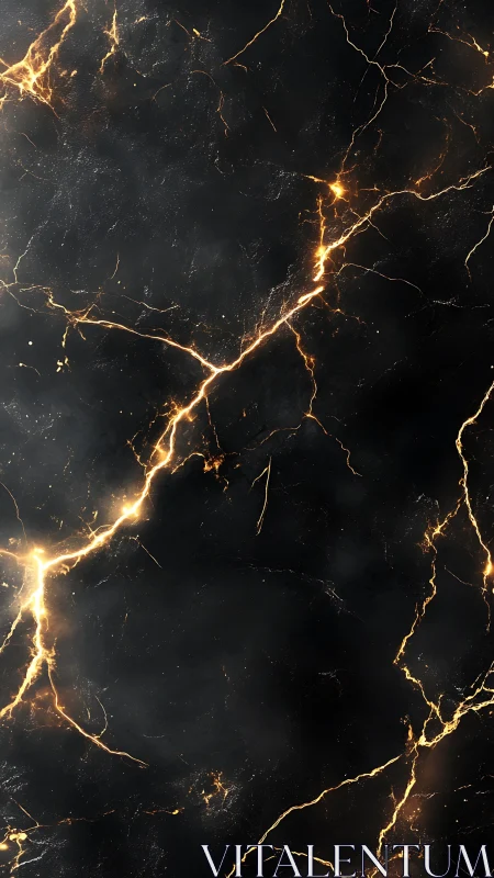 Volumetric black marble slab with glowing gold fracture network