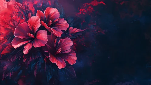 Luminescent Hibiscus Blooms with Chromatic Particle Dispersion.