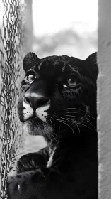 Panther's Gaze Through Chain-Link Fence