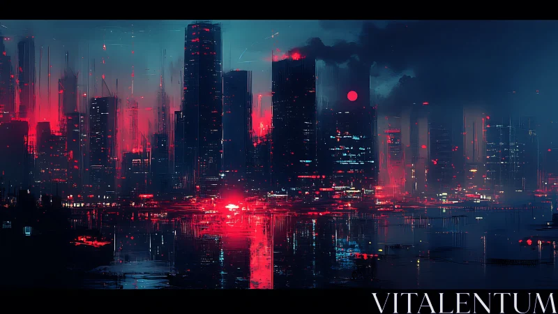 Spectral cyberpunk skyline under saturated neon diffusion.
