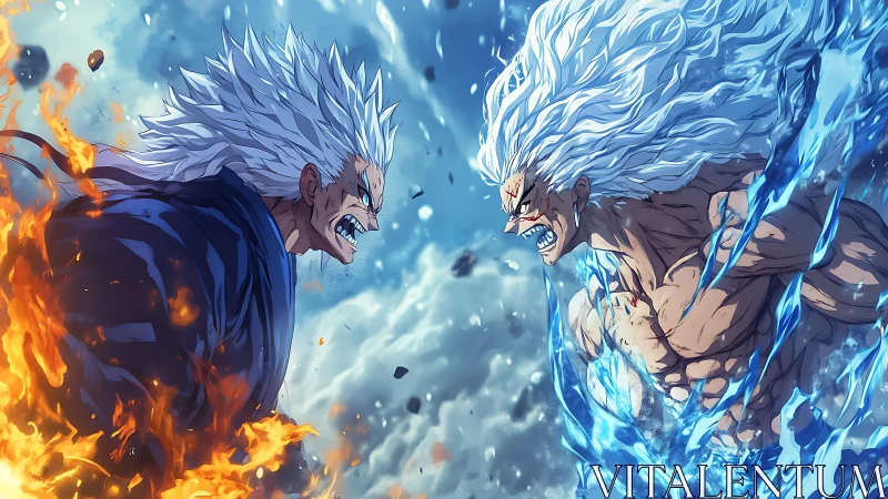 Elemental rivals clash in explosive anime duel panorama.