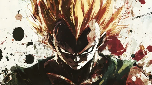 Ink-splattered warrior erupts through chaos in searing focus