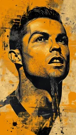 Bold orange portrait poster with expressive male figure.