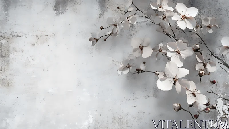 Weathered Blooms: Delicate White Blossoms Against Distressed Stone.