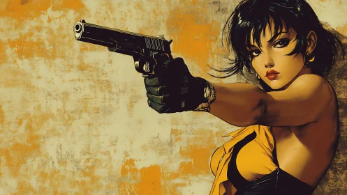 Ballistic vector heroine in dynamic lateral firing stance.