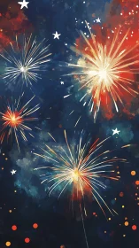 Digital illustration renders multicolored fireworks in night sky